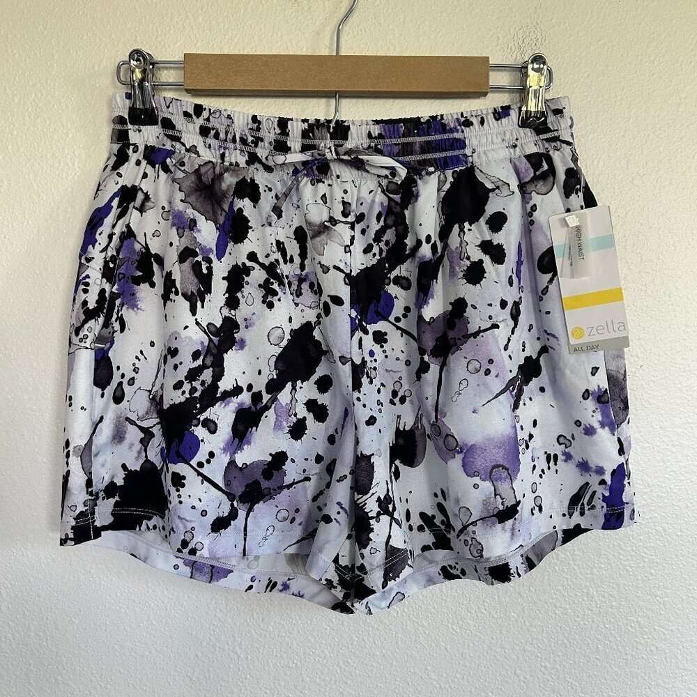 NWT Zella Shorts Splatter Zelflex All Day Athletic Active Pull On UV